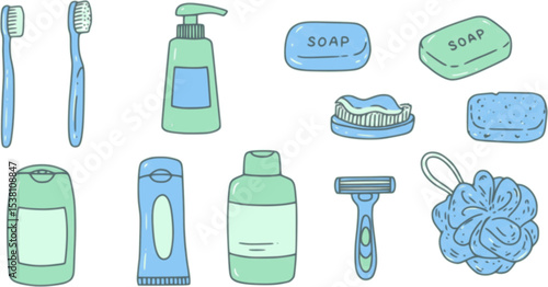 Vector illustration of bathroom accessories and personal hygiene care items