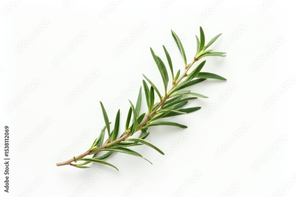 Fototapeta premium Rosemary twig and leaves isolated on white background. Top view. Flat lay