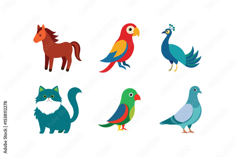 Obraz premium Vibrant Animal Icon Collection Set Three