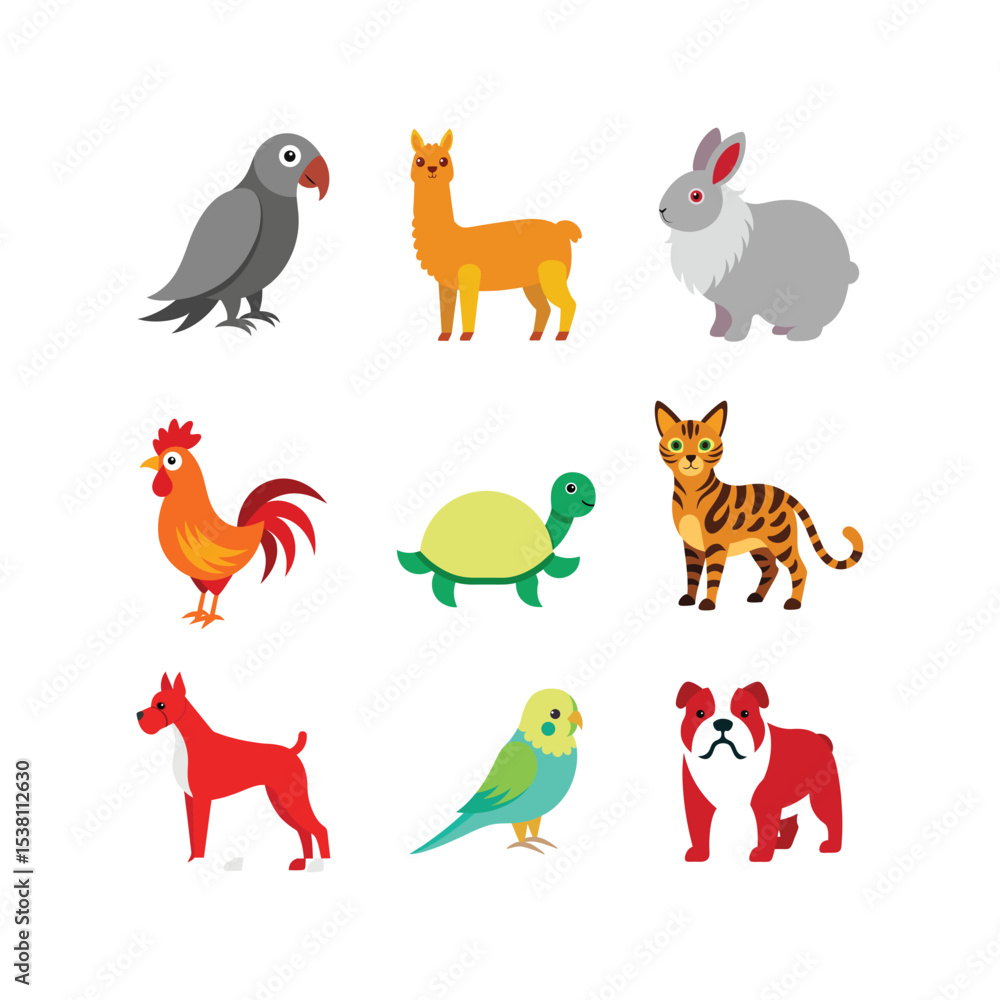 Fototapeta premium Animal Icons in Bold Colors Set Six