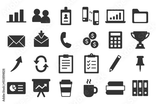 Office-Related Monochrome Icons Web graphics Set