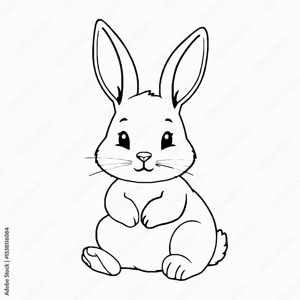 Obraz premium Adorable bunny illustration black and white outline perfect for coloring books and easter projects