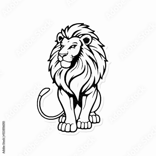 Lion sitting in black and white detailed vector illustration wildlife king of jungle
