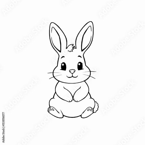 Cute little bunny rabbit outline vector illustration isolated on white background