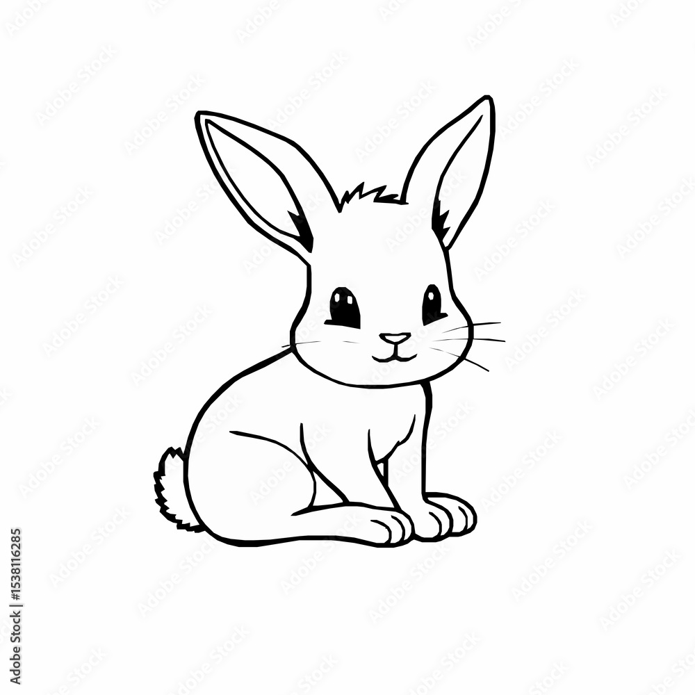 Fototapeta premium Cute sitting bunny illustration black and white line art rabbit vector design