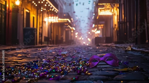 Mardi Gras street scene at night