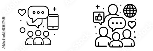 Groups engaging in communication through various digital platforms in a modern setting