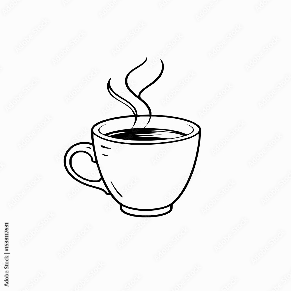 Hot coffee cup illustration black and white sketch line art morning beverage Hot coffee cup illustration black and white sketch line art morning beverage