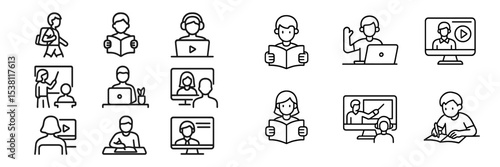 Educational activities and online learning methods in various formats featuring diverse learners
