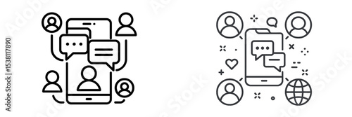 Communication icons representing digital conversations and social interaction through mobile devices in a modern design