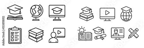 Symbols reflecting education, learning, and digital knowledge transfer in modern academia and online platforms