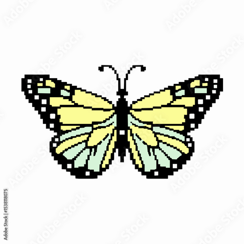 Pixel art butterfly illustration retro 8 bit design graphic resource isolated on white