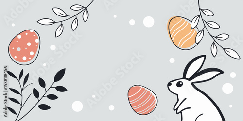 easter themed flat lay illustration with bunny and eggs easter background with eggs