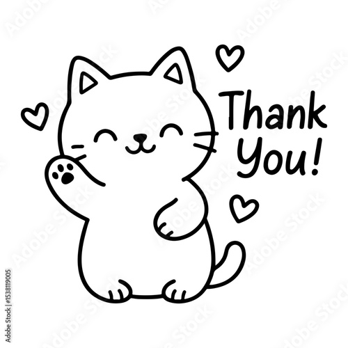 Cute Thank You Cat SVG Kawaii Kitty Vector with Hearts, Perfect for Small Business Packaging Stickers and Cards