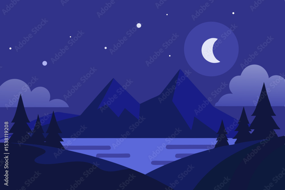 Fototapeta premium Serene night landscape with moonlit mountains