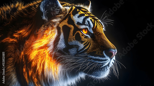 Fierce tiger portrait with fiery fur.