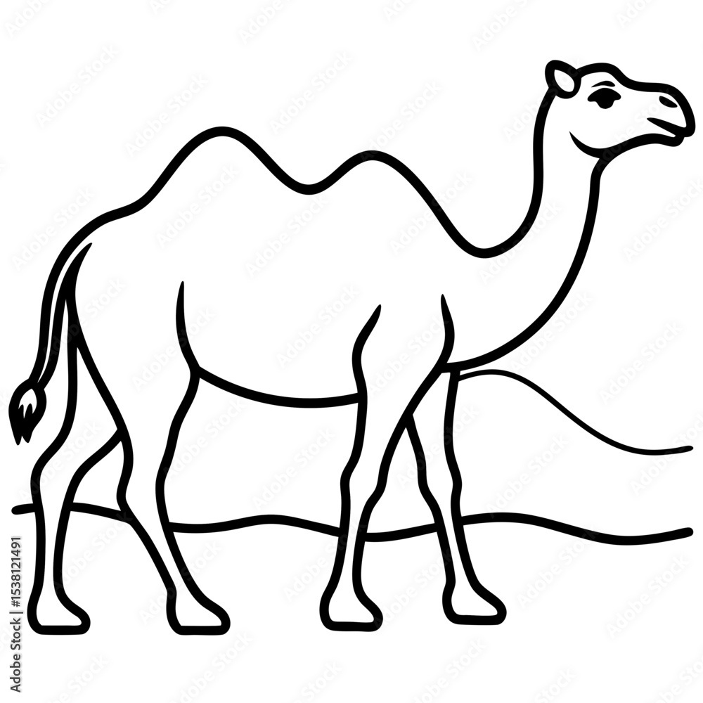 Fototapeta premium Two-Humped Camel Walking in Desert Outline Style