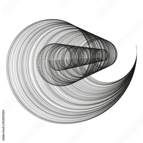 Gray rings spiral. Concentric circles design. Vector layered pattern. Monochrome orbital structure.
