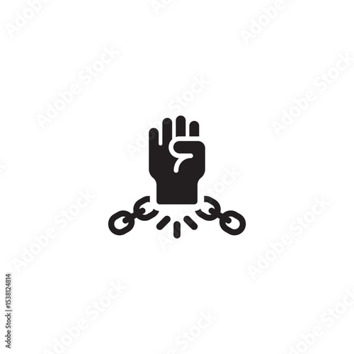 Fist breaking chains symbolizing freedom liberation and overcoming oppression black and white icon