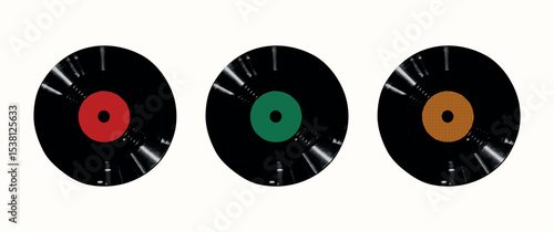 Vintage retro music halftone vinyl records set. Karaoke collages gramophone vinyls with photocopy effect. Grunge disco elements for poster, podcast, wall art. Dotted isolated vector illustration.