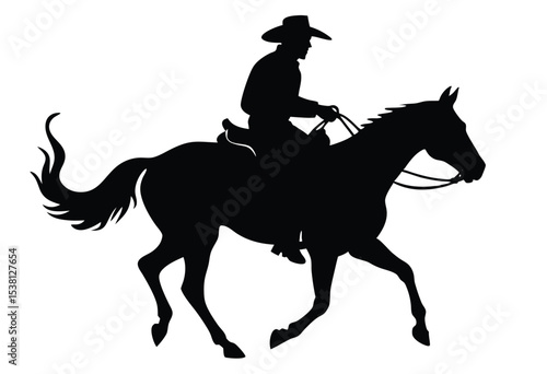 cowboy riding horse rodeo silhouette vector icon flat design western rodeo sport illustration