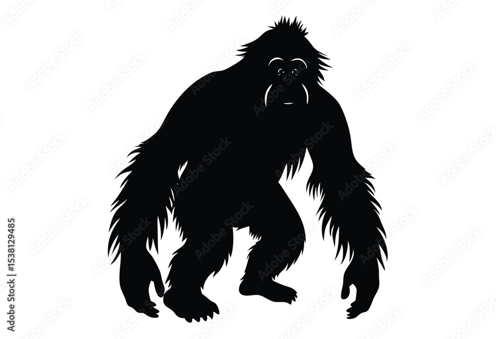 Obraz premium Sumatran orangutan silhouette vector illustration simple icon flat design wildlife conservation
