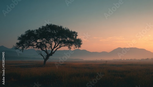 Wallpaper Mural Solitary tree at dawn, vast field Torontodigital.ca