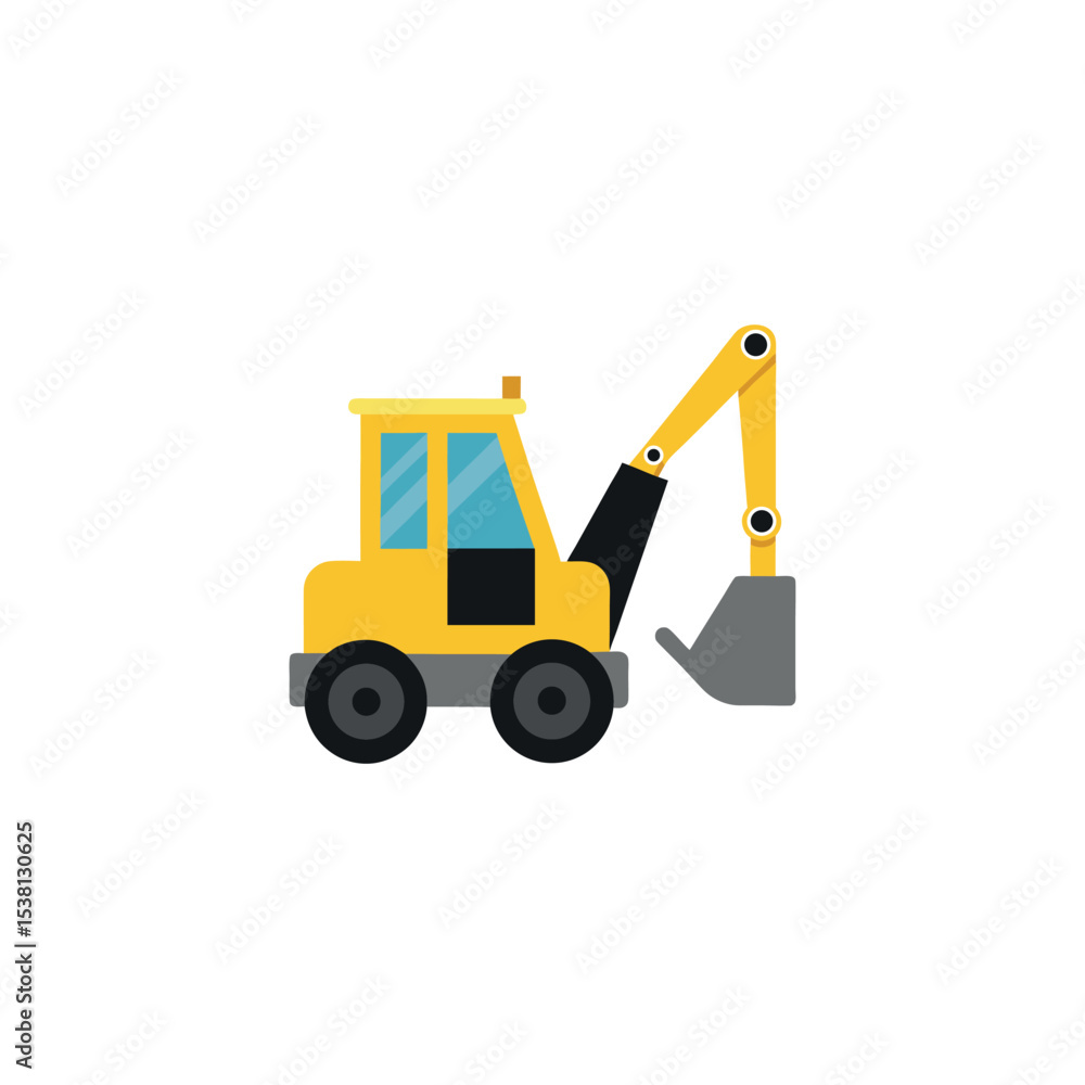 Naklejka premium Yellow Backhoe Loader Vector for Building Site Machinery and Earth Moving Concept