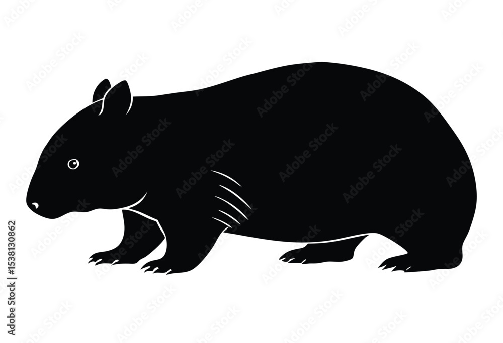 Fototapeta premium Wild Wombat Silhouette Black Vector Art for T Shirt Design Poster Wildlife Icon Template