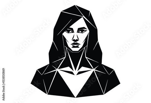 Low Poly Woman Silhouette Vector Illustration, Geometric Woman Face Silhouettes
