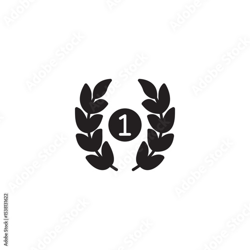 Vector illustration of number one laurel wreath award success symbol