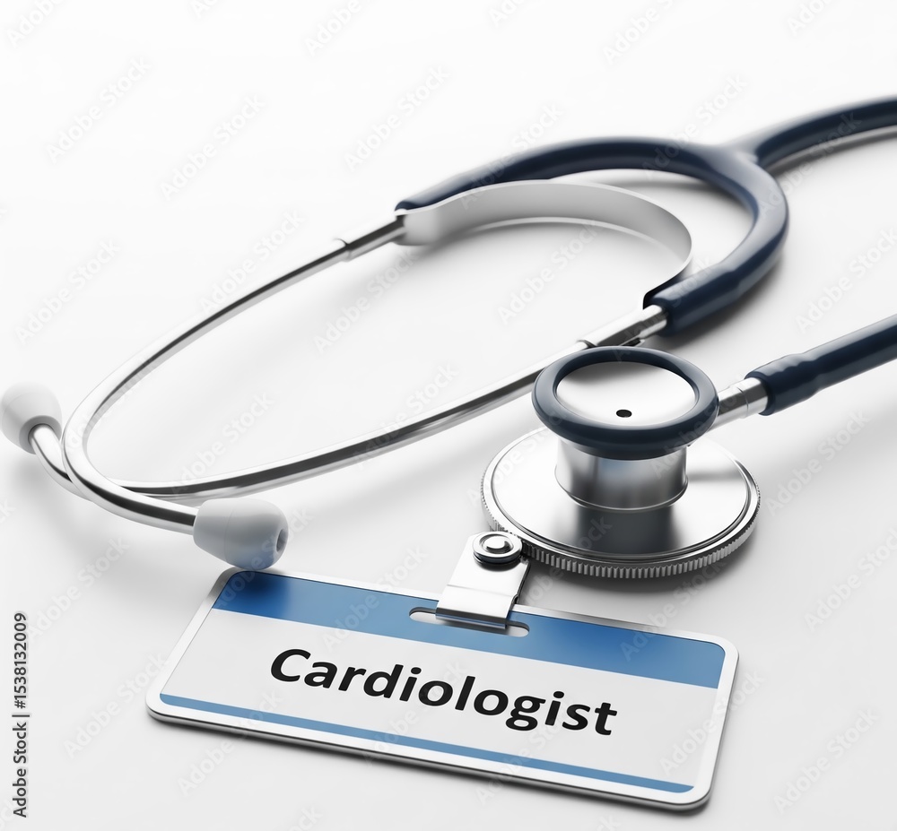 Close-up of a stethoscope on a cardiologist’s badge, symbolizing expertise. Ideal for World Cardiologist Day, medical promotions, or healthcare branding. Clean, professional, and detailed. Close-up of a stethoscope on a cardiologist’s badge, symbolizing expertise. Ideal for World Cardiologist Day, medical promotions, or healthcare branding. Clean, professional, and detailed.