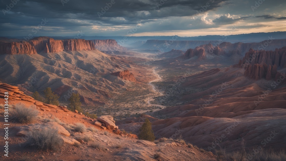 Naklejka premium Panoramic Views of Valley Of Fire State Park with Empty Copy Space for Text