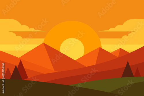 Sunset over orange and red mountains
