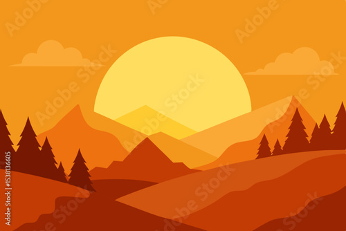 Sunset over orange and red mountains