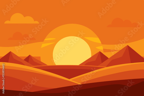 Sunset over orange and red mountains