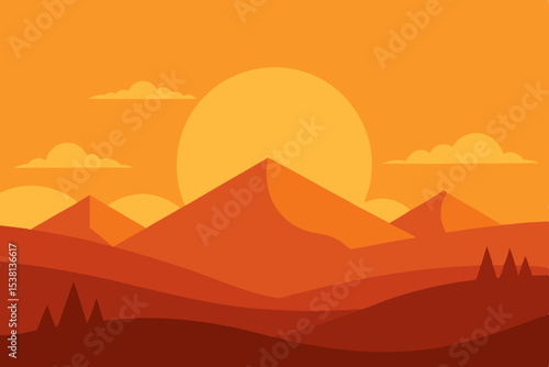 Sunset over orange and red mountains