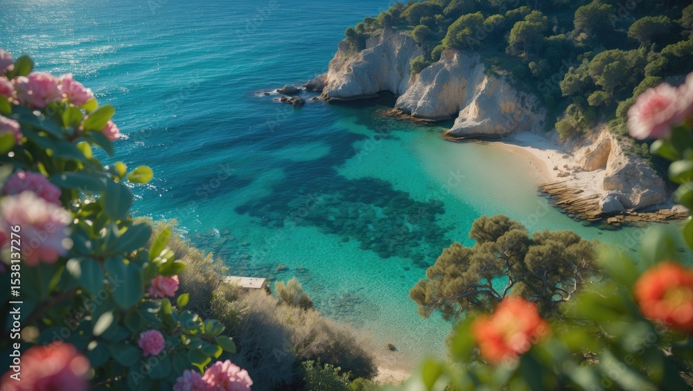 Aerial View of a Small Bay Featuring the Mediterranean Sea, Gulf of, Southern Europe Aerial View of a Small Bay Featuring the Mediterranean Sea, Gulf of, Southern Europe