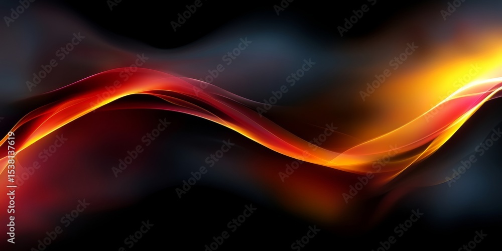 Naklejka premium Dynamic Interplay of Glowing Red and Gold Wavy Color Strokes on Dark Modern Background Design
