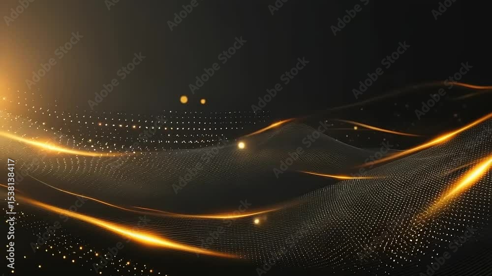 Abstract gold waves of particles on a dark background