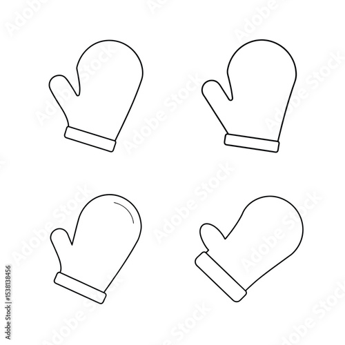 Simple outline illustration of four winter mittens on a white background isolated