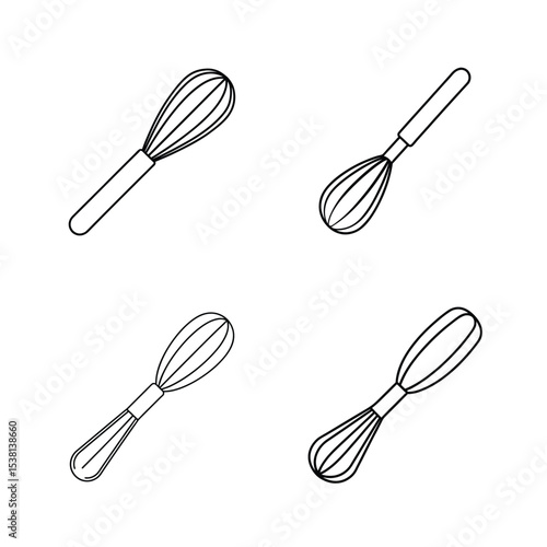 Four different outlines of a wire whisk illustration on a plain white background