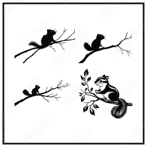 Chipmunk on Branch Silhouette