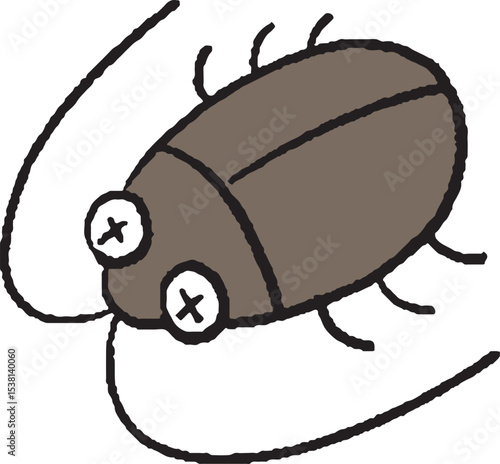 殺虫されたゴキブリの手描きイラスト