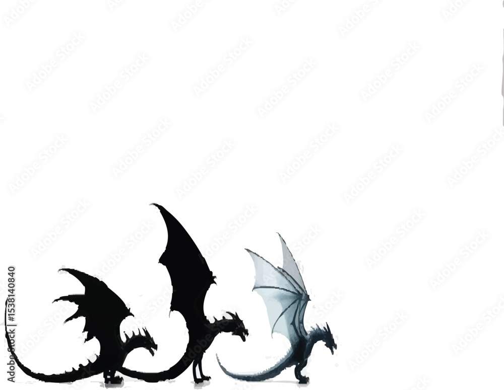 Obraz premium dragon silhouettes on white background.