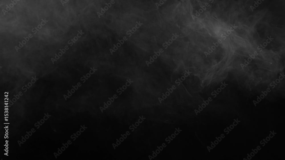 Gentle, slow-moving white fog creates moody, atmospheric texture on black background. Ideal for overlays or adding depth to scenes