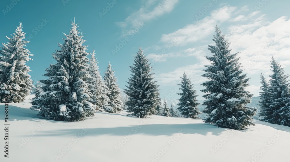 Snowy pine trees on a hillside Snowy pine trees on a hillside