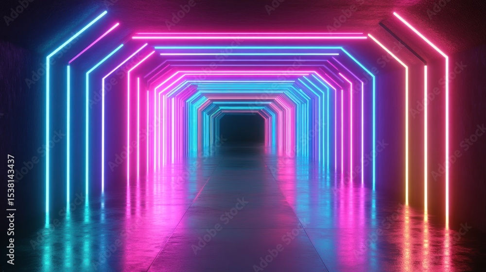 Neon light tunnel with vibrant colors. Neon light tunnel with vibrant colors.