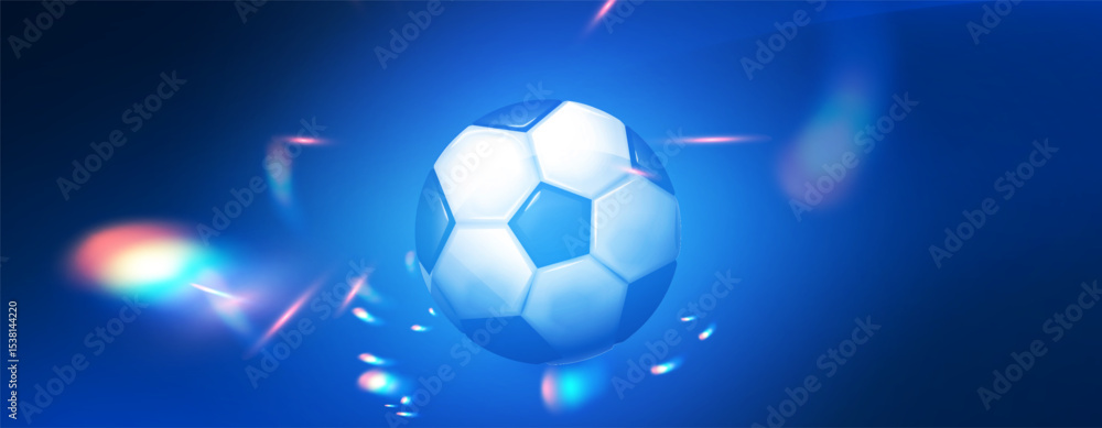 Fototapeta premium Soccer ball with speed and power light effect. Sports background. Match design.