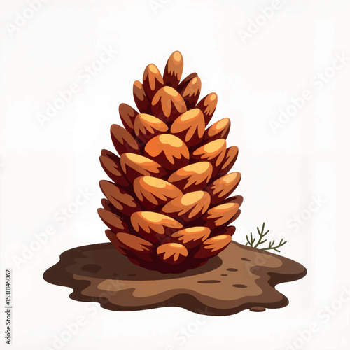 Detailed pinecone illustration resting on ground, nature's design